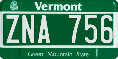 VT license plate ZNA756