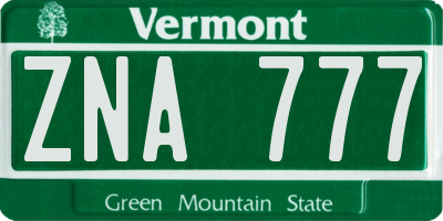 VT license plate ZNA777