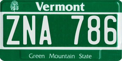 VT license plate ZNA786