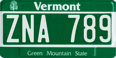 VT license plate ZNA789
