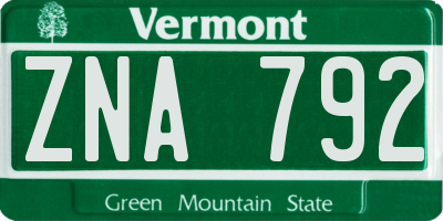VT license plate ZNA792