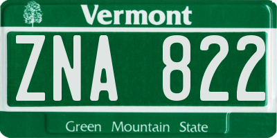 VT license plate ZNA822
