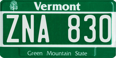 VT license plate ZNA830