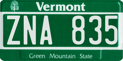 VT license plate ZNA835