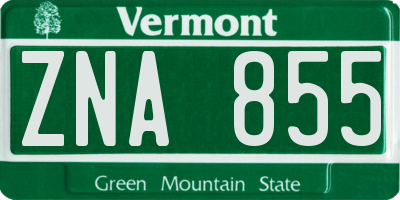 VT license plate ZNA855