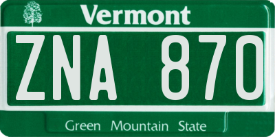 VT license plate ZNA870
