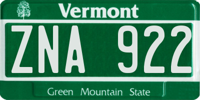 VT license plate ZNA922