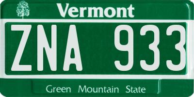 VT license plate ZNA933