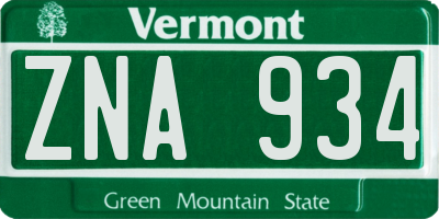VT license plate ZNA934
