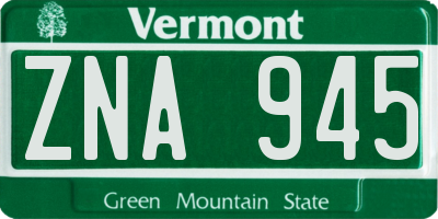 VT license plate ZNA945