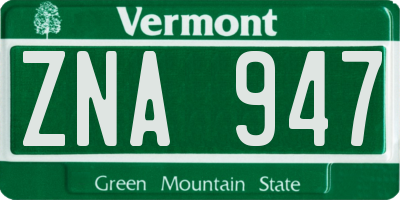 VT license plate ZNA947