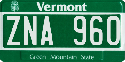 VT license plate ZNA960