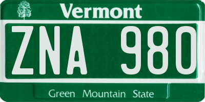 VT license plate ZNA980