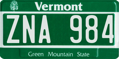 VT license plate ZNA984