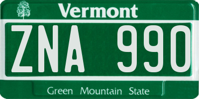 VT license plate ZNA990