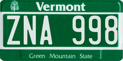 VT license plate ZNA998