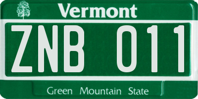 VT license plate ZNB011