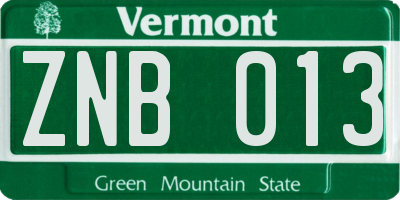 VT license plate ZNB013