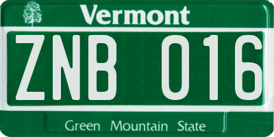 VT license plate ZNB016