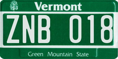 VT license plate ZNB018