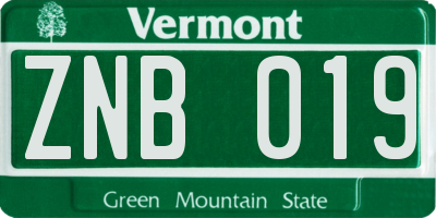 VT license plate ZNB019