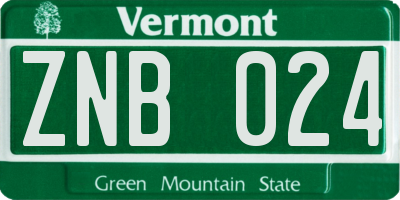 VT license plate ZNB024