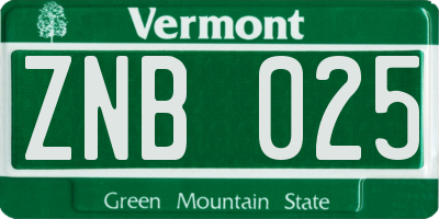 VT license plate ZNB025