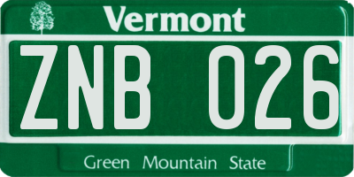 VT license plate ZNB026