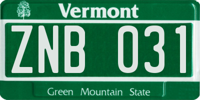 VT license plate ZNB031