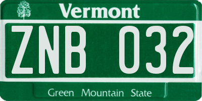 VT license plate ZNB032