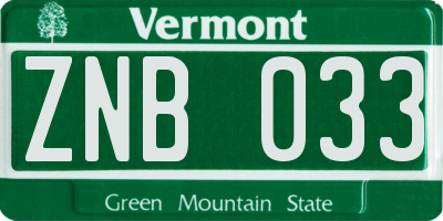 VT license plate ZNB033