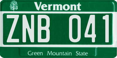 VT license plate ZNB041