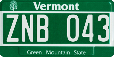 VT license plate ZNB043