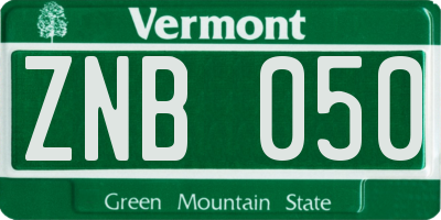 VT license plate ZNB050