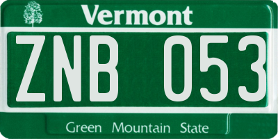 VT license plate ZNB053