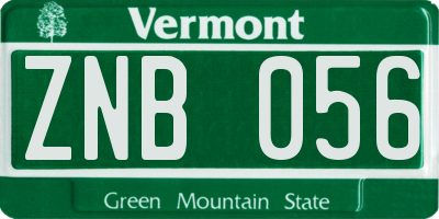 VT license plate ZNB056