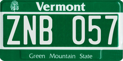 VT license plate ZNB057