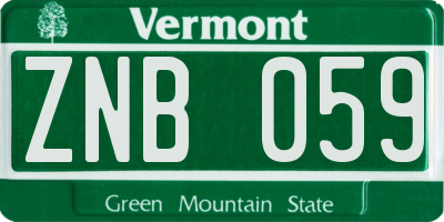 VT license plate ZNB059