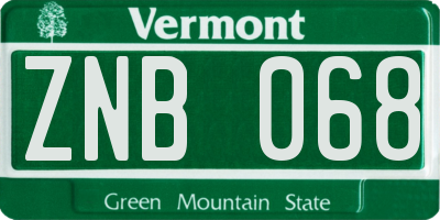 VT license plate ZNB068