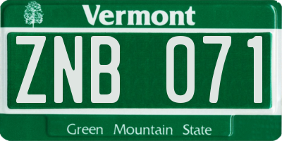 VT license plate ZNB071