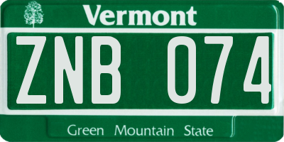 VT license plate ZNB074