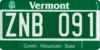 VT license plate ZNB091