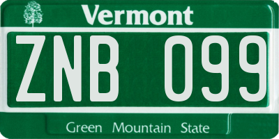 VT license plate ZNB099
