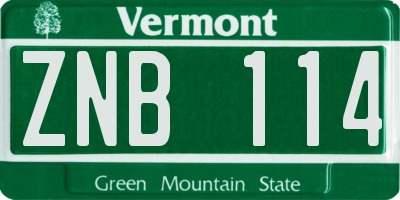 VT license plate ZNB114