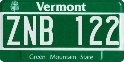 VT license plate ZNB122