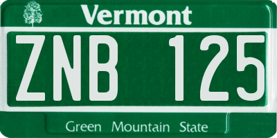 VT license plate ZNB125