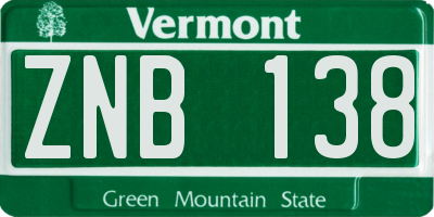 VT license plate ZNB138