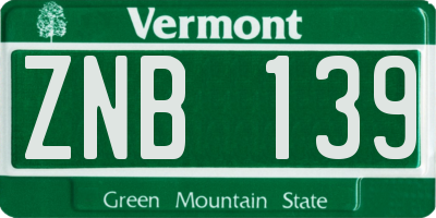 VT license plate ZNB139