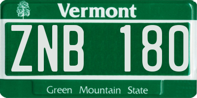 VT license plate ZNB180