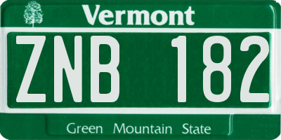 VT license plate ZNB182
